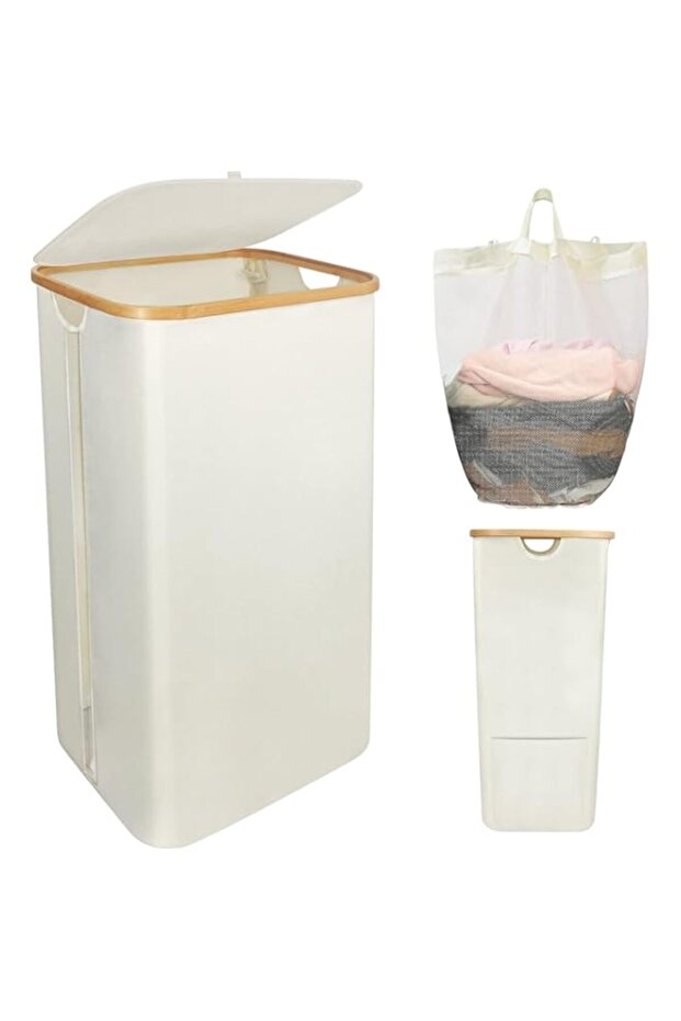Laundry Baskets with Lid, Beige 100 Liters Large Washing Basket for Laundry with Handles Laundry Ham