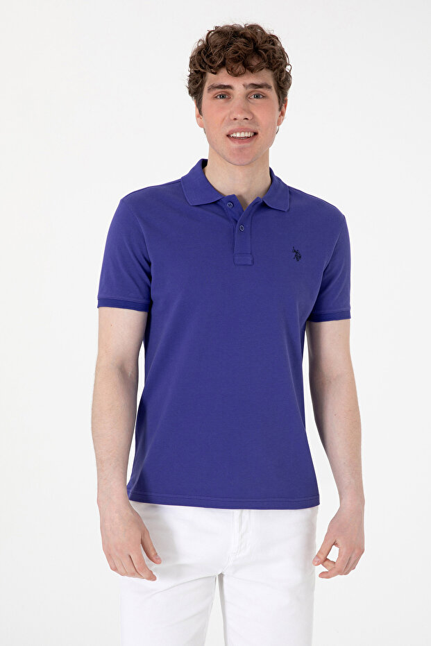 Men's Slim Fit Polo Neck Blue Basic T-Shirt 50297984-Vr212