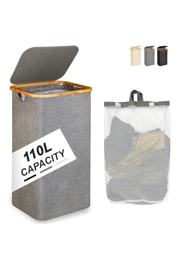110L Laundry Hamper with Lid - Large Foldable Laundry Basket with Removable Inner Pocket | Taizz Ven
