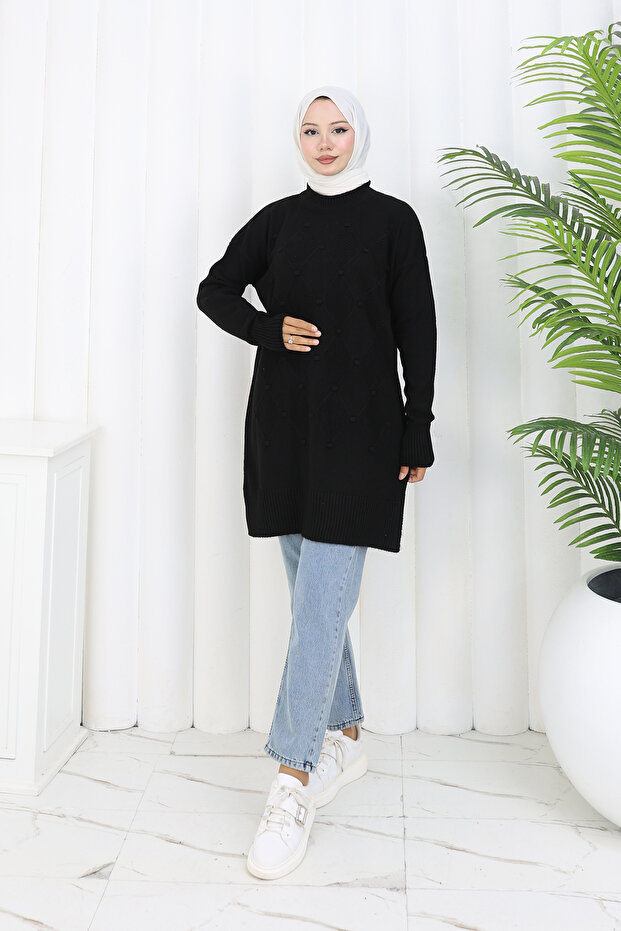 Patterned Knitwear Tunic S3027 Black