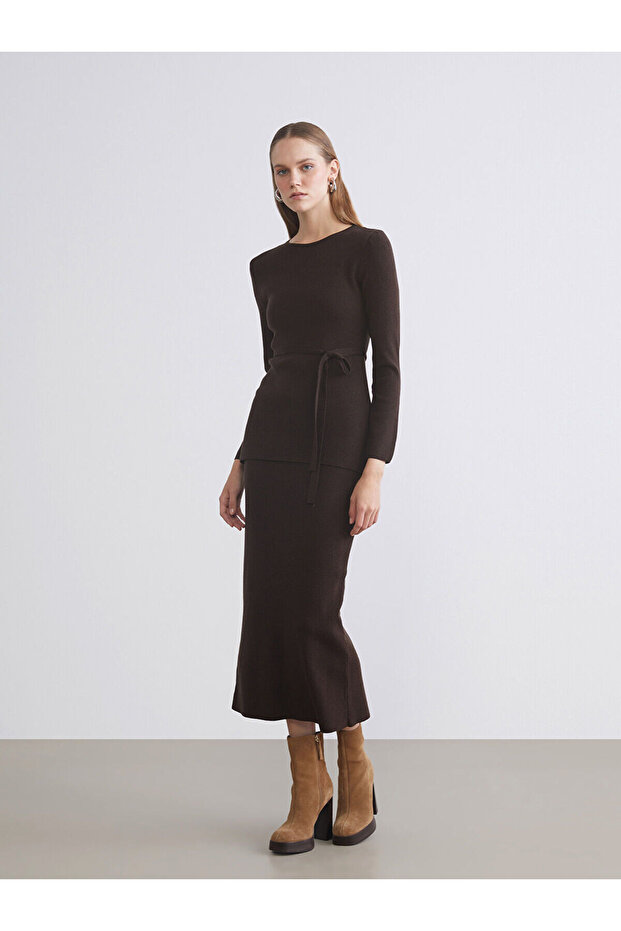 Elastic Waist Slit Knitwear Skirt (W5)