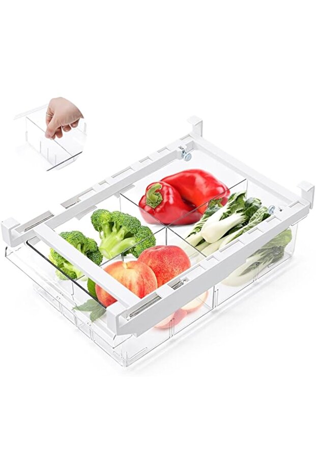 Strayelf Mini Refrigerator Drawers Storage Box, Fridge Drawer Organizer with Adjustable Storage Comp