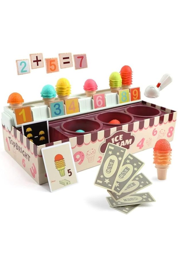 Joyzzz Ice Cream Machine for Kid, Ice Cream Machine for Kids, Wooden Ice Cream Cart with Food, Ice C