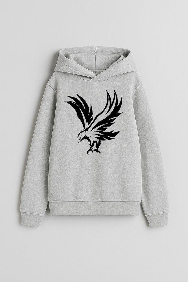 Eagle Printed Boys Girls Children's Gray Hooded Hoodie Sweatshirt Hoodie