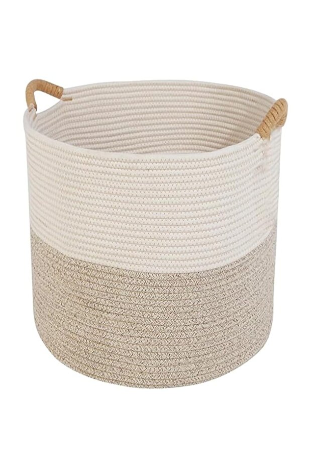 GGEROU Woven Cotton Rope Storage Basket with Handles,13.7" x 13.7" x 17.3" Storage Baskets,Baby Nurs