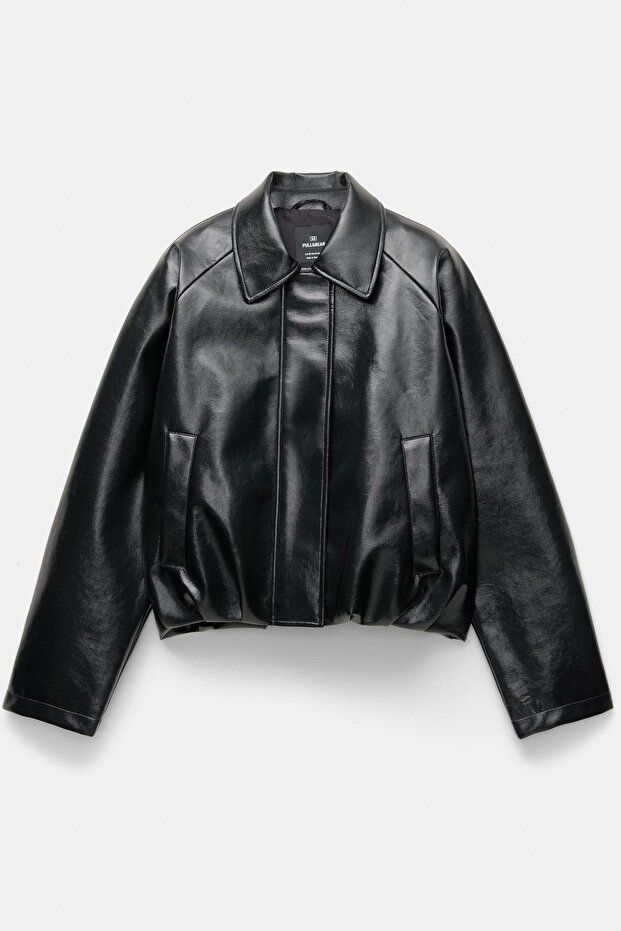 Vinil görünümlü bomber ceket - 7