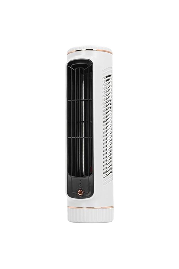 Plyisty Small Table Tower Fan, Rechargeable Quiet 3 Speeds 1200mAh Elegant Desk Cooler Fan Bladeless
