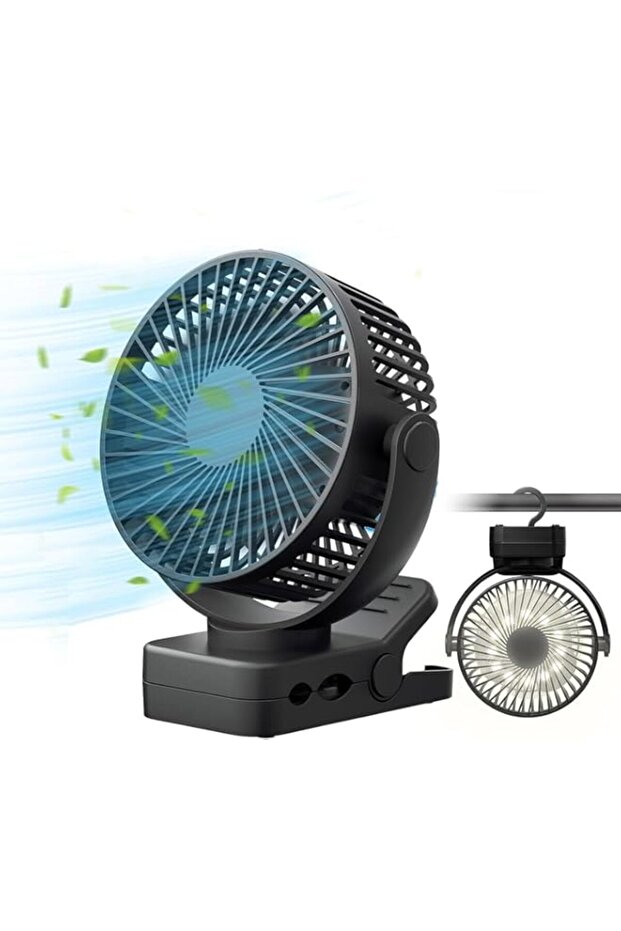 Ybaier Rechargeable Clip on Fan, Portable Fan with Remote Control & Timer & LED Lights, 60hrs 12000m