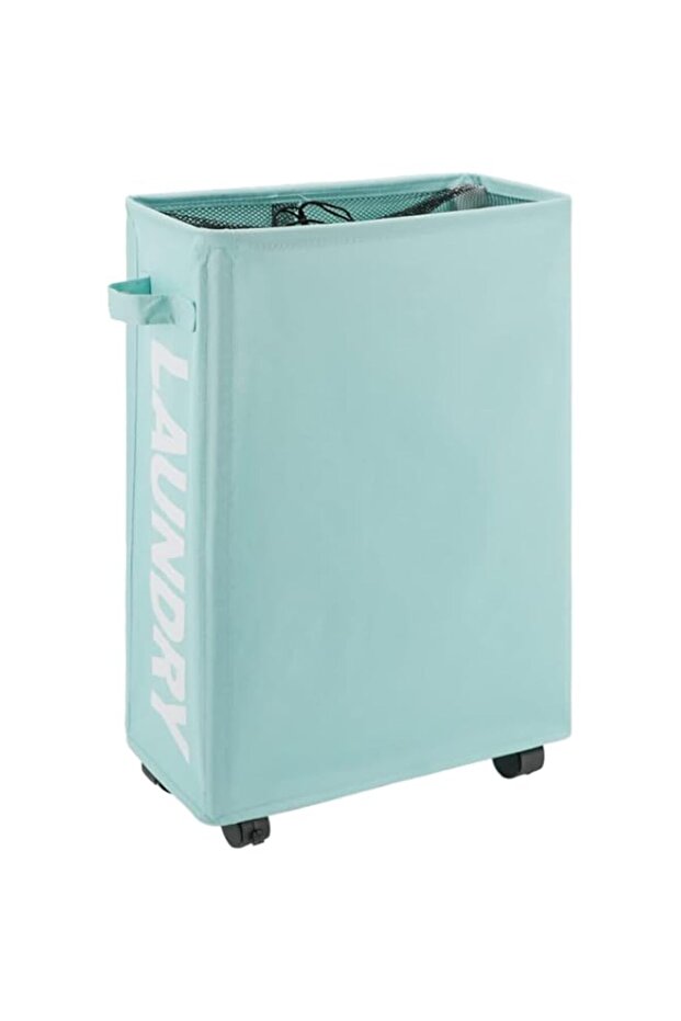 Khazna Rolling Slim Laundry Basket with Handle on Wheels, Foldable Laundry Hamper, Collapsible Laund