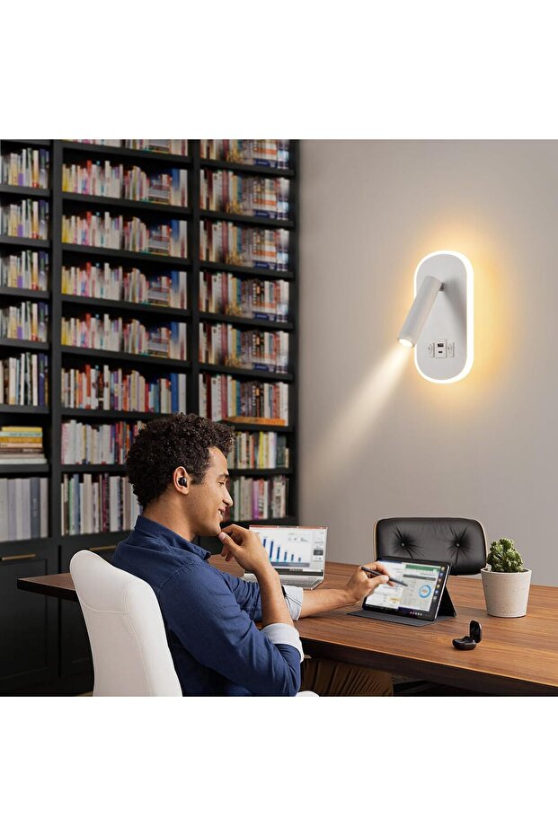 Dekoratif Yatak Başı Okuma Lambası 15 Watt Gün Işığı Çift Kademeli Usb ve Type-C Giriş - 6