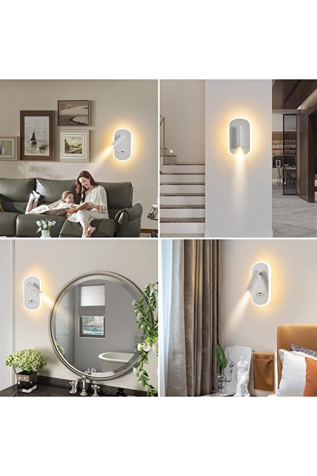Dekoratif Yatak Başı Okuma Lambası 15 Watt Gün Işığı Çift Kademeli Usb ve Type-C Giriş - 3