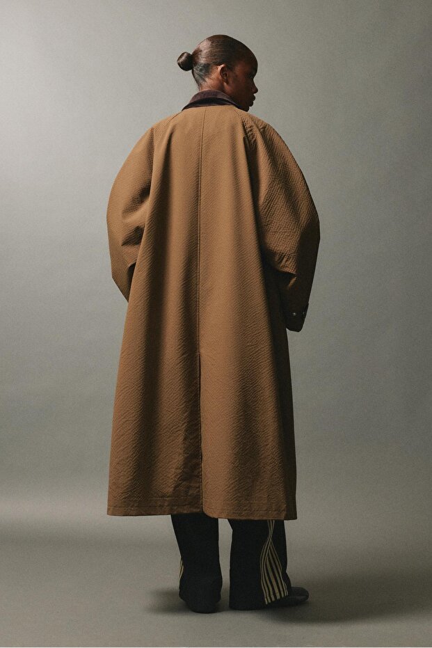 Kareli kadife yakalı trençkot - 2