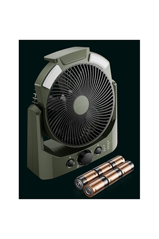 D-cell Battery Operated Camping Fan,8.5 Inch, Quiet USB Desk Fan with 4 Levels LED Lantern, SOS Ligh