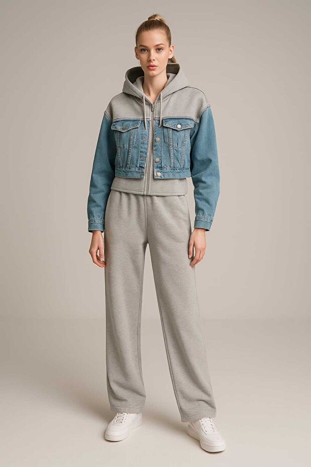 Denim parçalı Sweat - 1