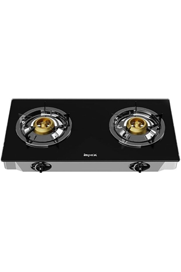 Impex 2 Burner Glass Top Gas Stove, Auto Ignition, Toughened Glass, ErgonomicKnobs, StainlessSteel S