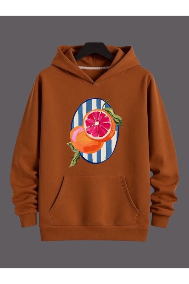 Unisex Men'S/Women's Grapefruit Colored Custom Printed Cotton Oversized Hooded Sweatshirt
