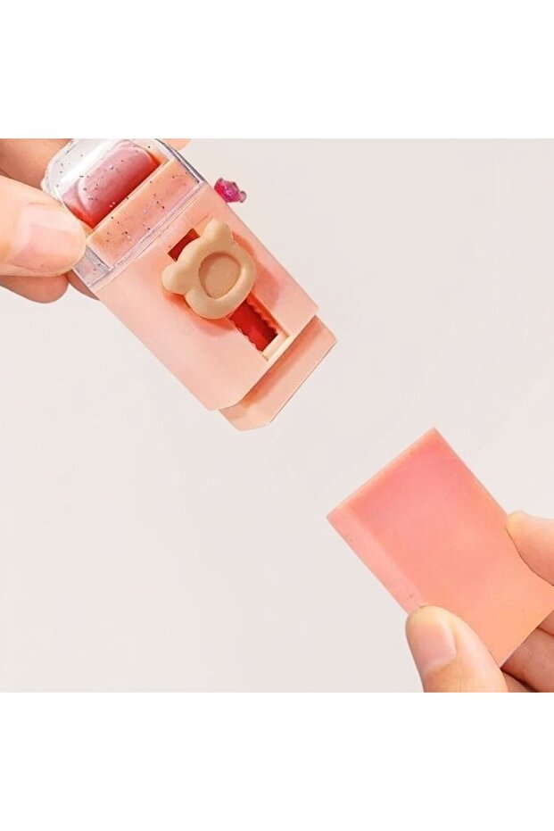 Retractable Eraser, Bear Model, Push-Pull, 2 Replacement Erasers, Light Pink - 2