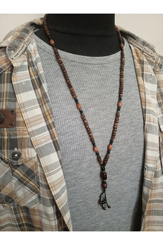 NOTA OBJELİ - EL YAPIMI - ÖZEL TASARIM - AHŞAP - BOHEM KOLYE - 2