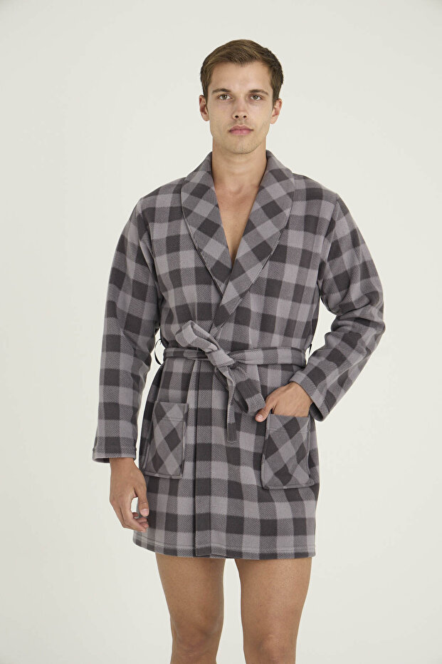 روب استحمام رجالي منقوش بنمط مربعات - 1