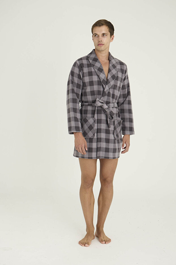 روب استحمام رجالي منقوش بنمط مربعات - 7