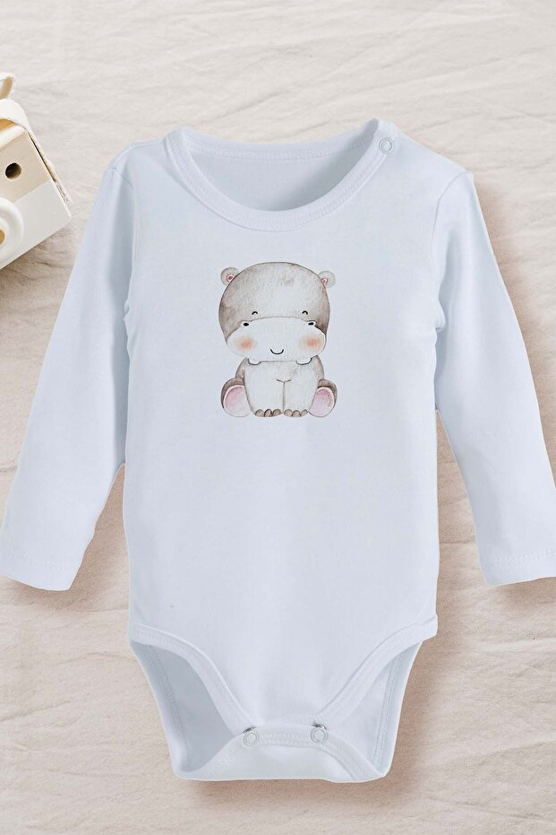 100% Cotton Organic Hippopotamus Design Baby Bodysuit