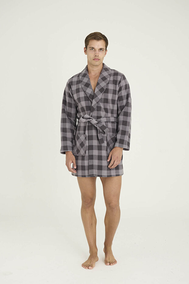 روب استحمام رجالي منقوش بنمط مربعات - 3