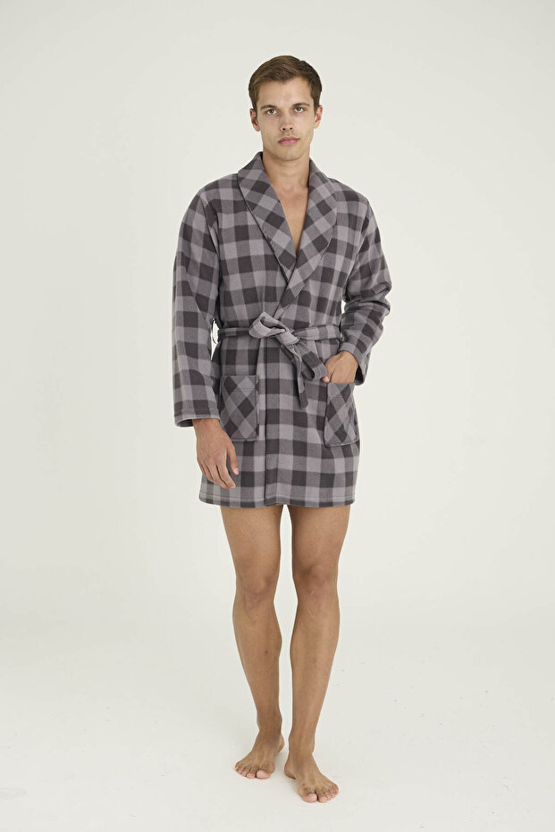 روب استحمام رجالي منقوش بنمط مربعات - 4