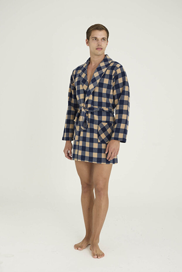 روب استحمام رجالي منقوش بنمط مربعات - 7