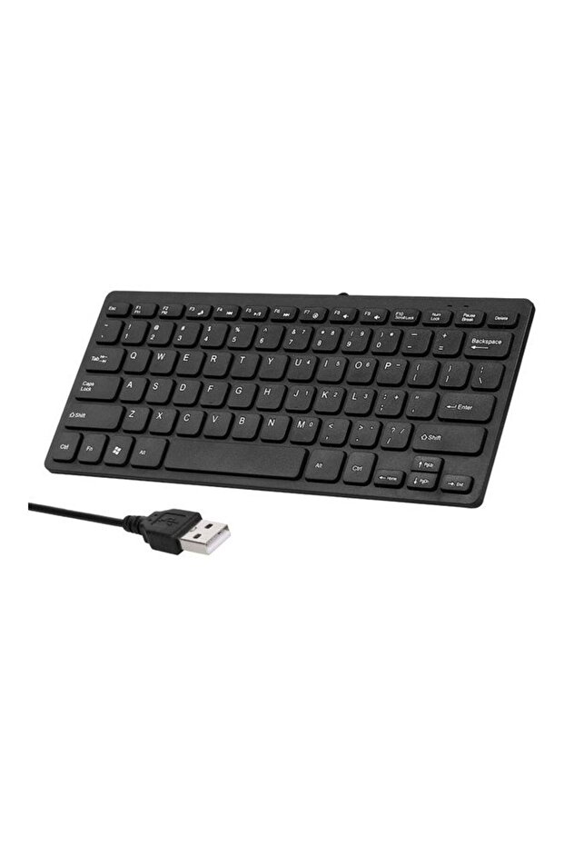 Mini Wired Keyboard with 78 Keys, USB Port, Black - 1