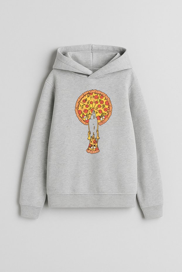 Pizza Slice Printed Boys Girls Kids Grey Hooded Hoodie Sweatshirt Hoodie