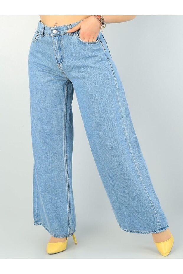 Wide Leg Women's Snow Wash Lycra Palaazo Jeans Trousers