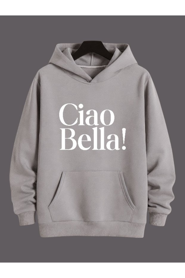 Unisex Ciao Bella! Colorful Custom Printed Cotton Oversize Hooded Sweatshirt