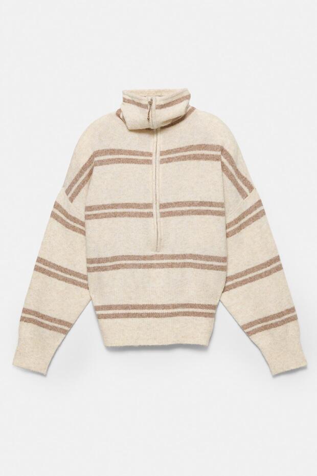 Geniş yaka fermuarlı kazak - 6