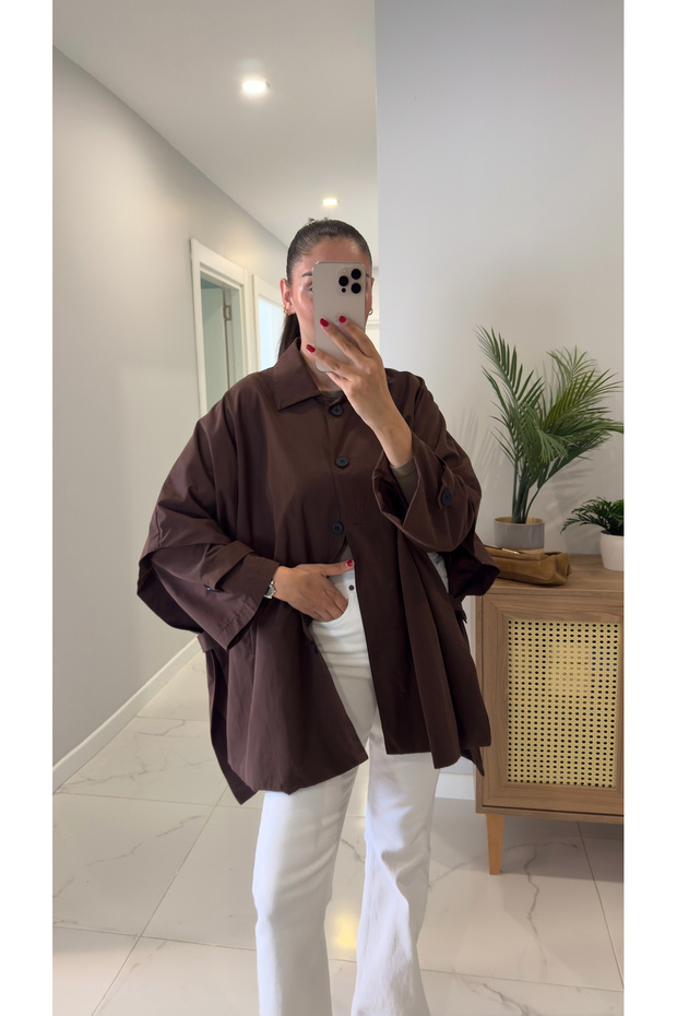 Kamaria Brown Button Detailed Trench Coat