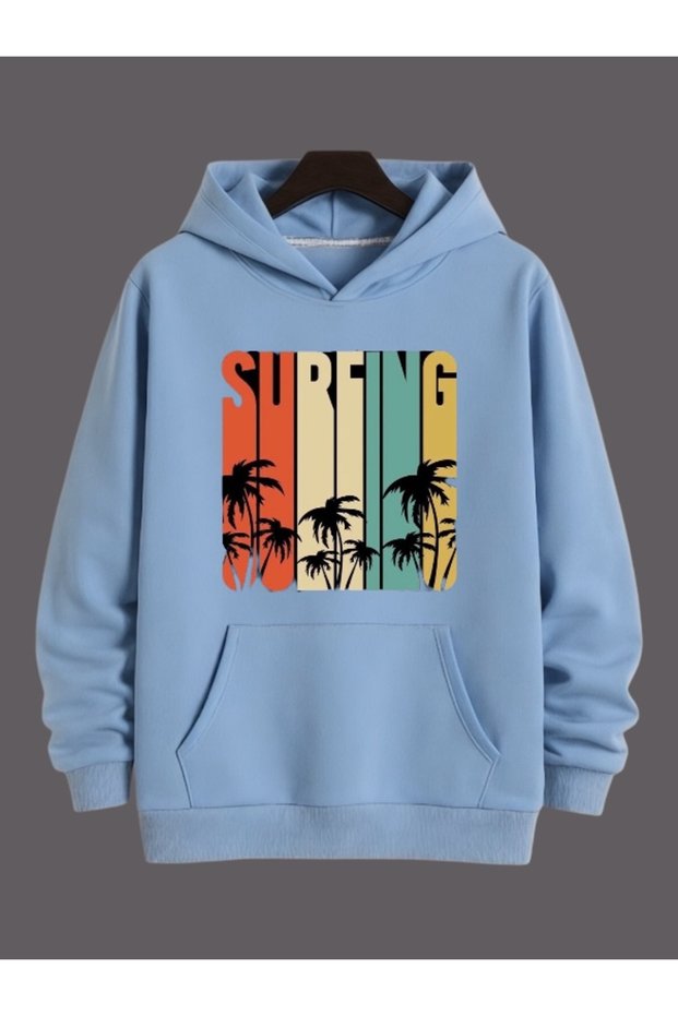 Unisex Surfing Colorful Custom Printed Cotton Oversize Hooded Sweatshirt