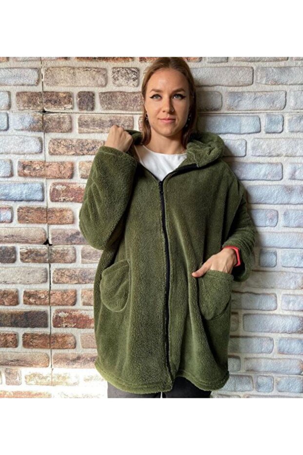 Women's Oversize Zippered Hooded Plush Welsoft Jacket