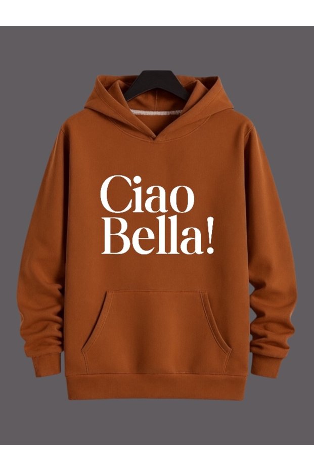 Unisex Ciao Bella! Colorful Custom Printed Cotton Oversize Hooded Sweatshirt