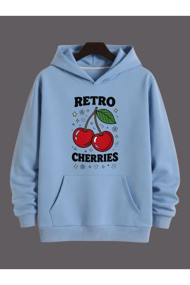 Unisex Retro Cherries Colorful Custom Printed Cotton Oversize Hooded Sweatshirt