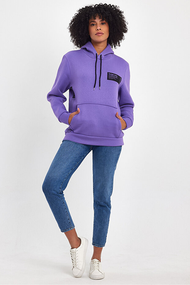 Women's Hooded Comfortable Fit Fleece Inside 3 Thread Tokyo Printed Sweatshirt Spr24Swk05