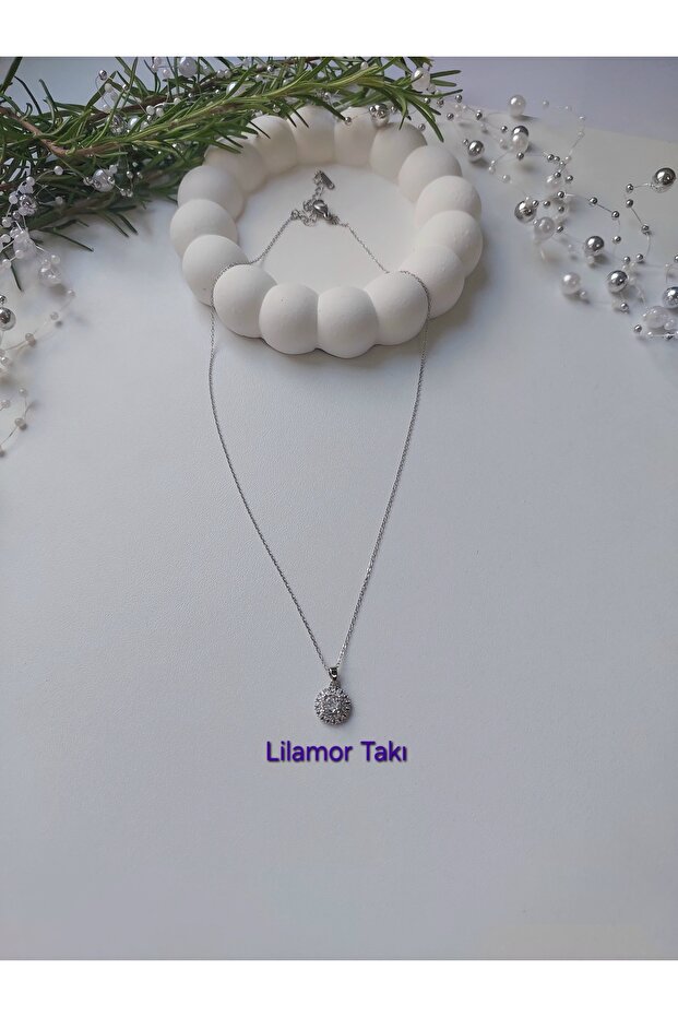 Steel Zircon Stone Minimal Necklace