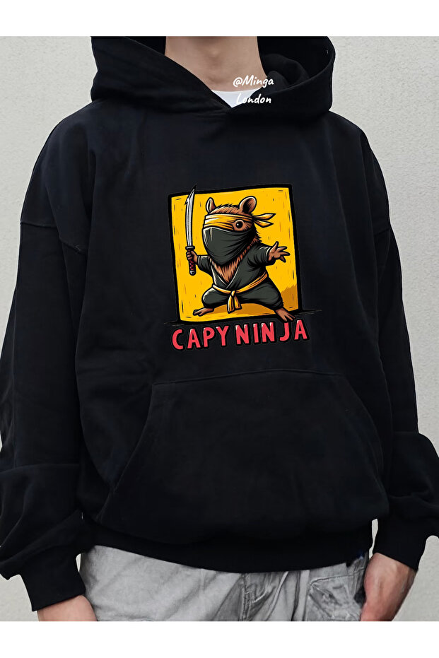 Black Ninja Printed Oversize Unisex Sweatshirt -Mingalondon