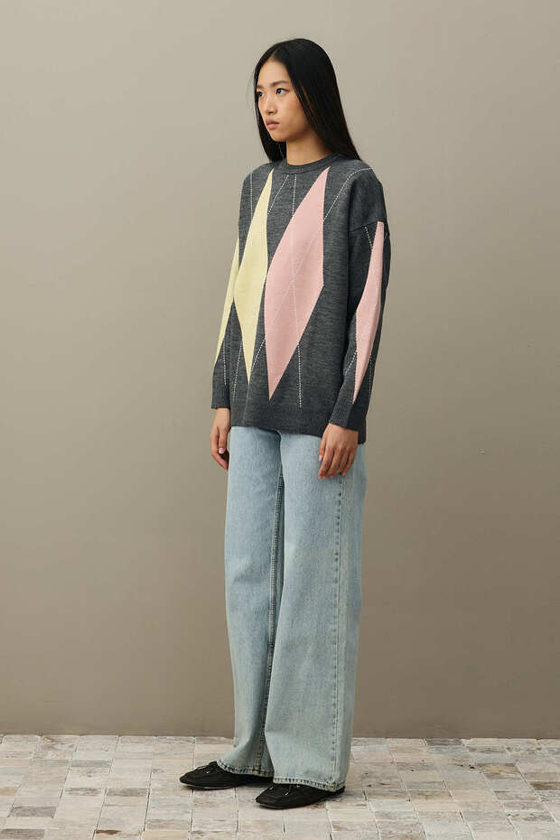 Baklavalı Oversize Kazak Antrasit - 1