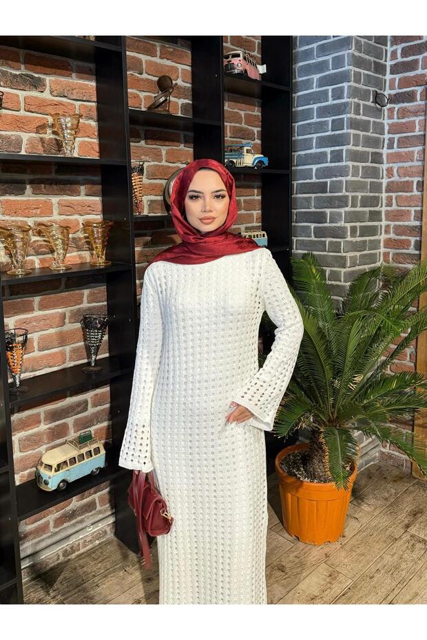 فستان تريكو مبطن بنقشة أجوور - 1