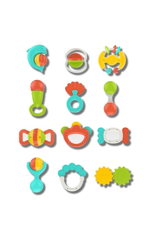 - Baby Rattles & Teether Sensory Set 12pcs - Multicolor