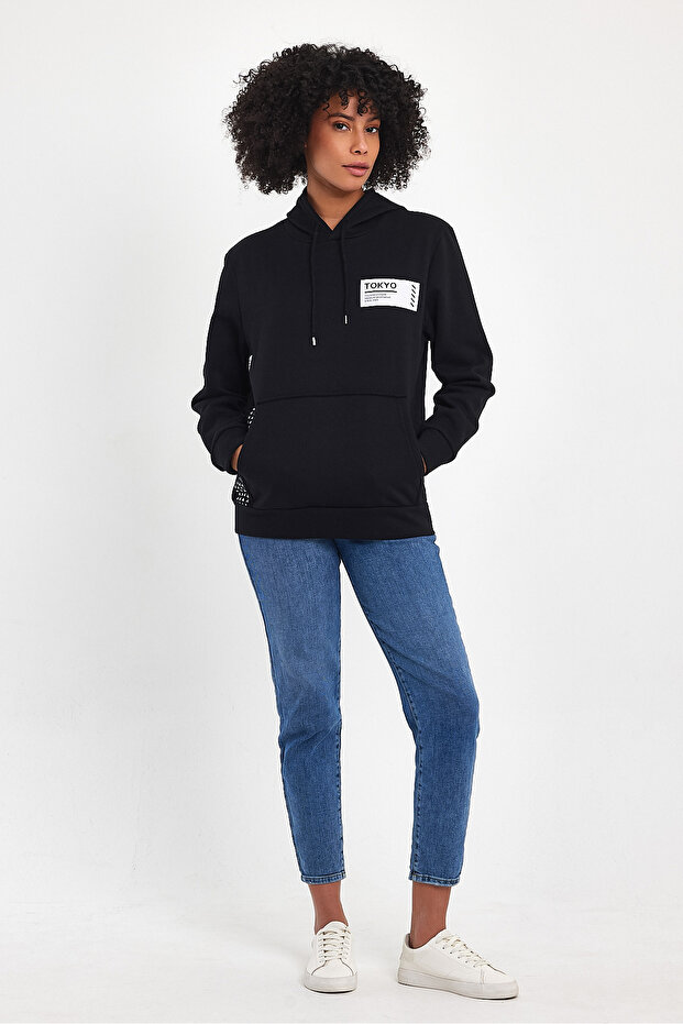 Women's Hooded Comfortable Fit Fleece Inside 3 Thread Tokyo Printed Sweatshirt Spr24Swk05
