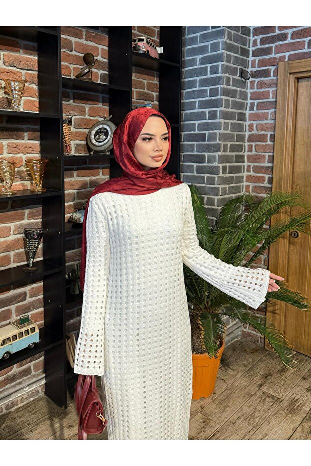 فستان تريكو مبطن بنقشة أجوور - 2