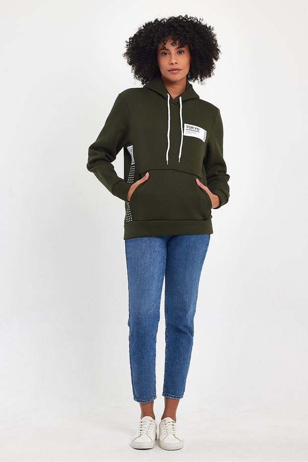 Women's Hooded Comfortable Fit Fleece Inside 3 Thread Tokyo Printed Sweatshirt Spr24Swk05