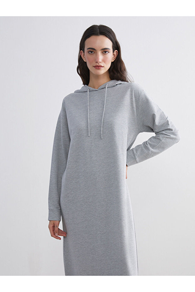 Kapüşonlu Sweatshirt Elbise - 3