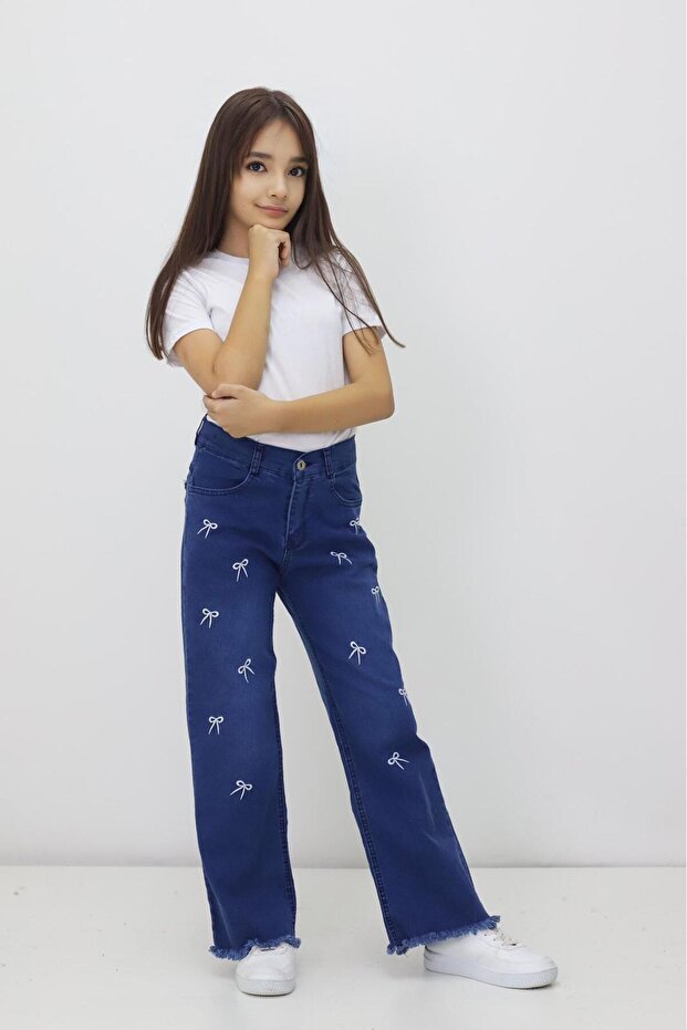 Girls' Ribbon Embroidered Basic Jeans Denim Jean Casual Style Kids