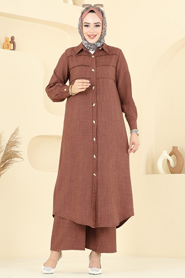 Nervür Detaylı Sofia Takım 3158HBS856-MS Kahve - 2